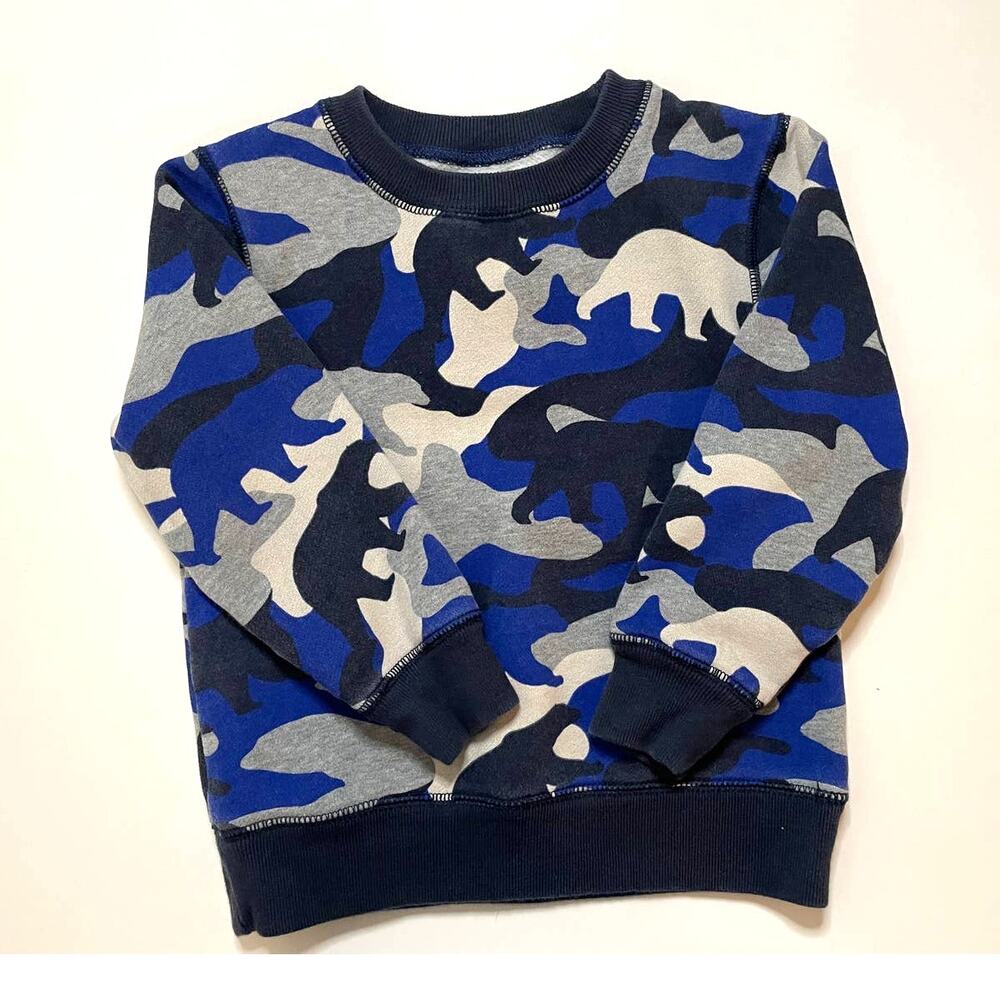 Mini Boden Bear Camo Pullover Sweatshirt Kids 3-4Y Blue Gray Navy